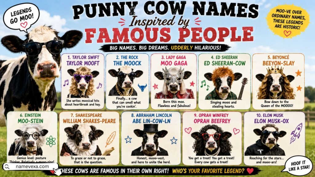 Punny Cow Names Inspired by Famous People