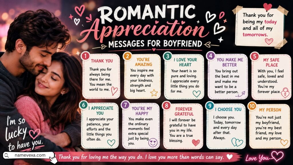 Romantic Appreciation Messages for Boyfriend